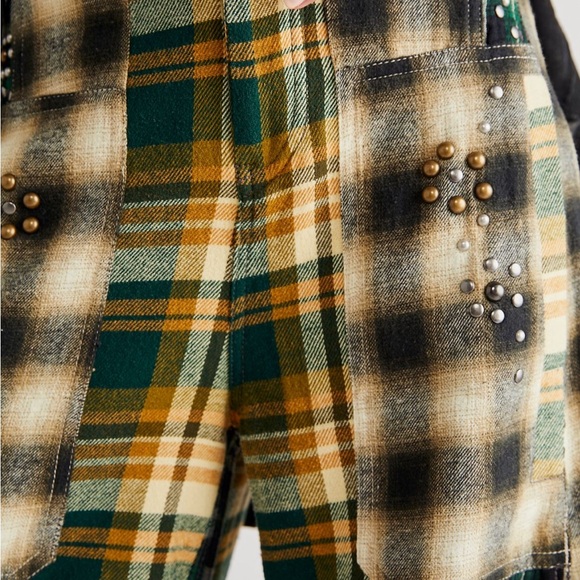 Free People Studded Mixed Plaid Wide-Leg Pants - Picture 3 of 5